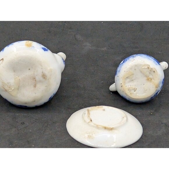 Vtg. Set 3 Miniature Blue Willow Tea Pot Plate & Sugar Blue White China READ - Picture 6 of 16